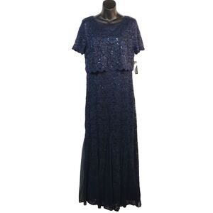 R&M Richard Women's Navy Blue Lace Sequin Evening Dress Size 10 NWT